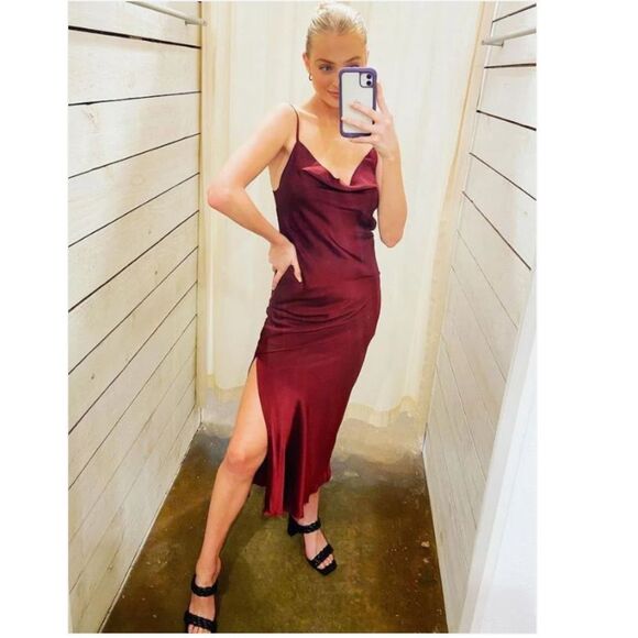 RESET by Jane Florence Satin Burgundy Cowl Neck Cami Slip Dress Size Large - Picture 13 of 16